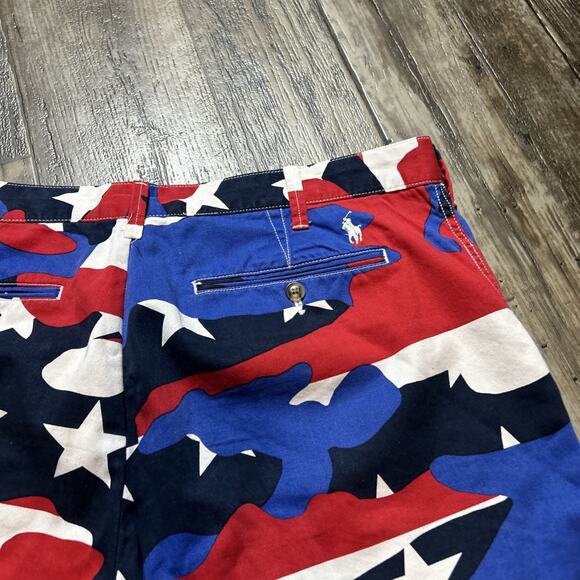 Ralph Lauren POLO Red White & Blue Size 35 Flag/Camo Shorts - Picture 6 of 9
